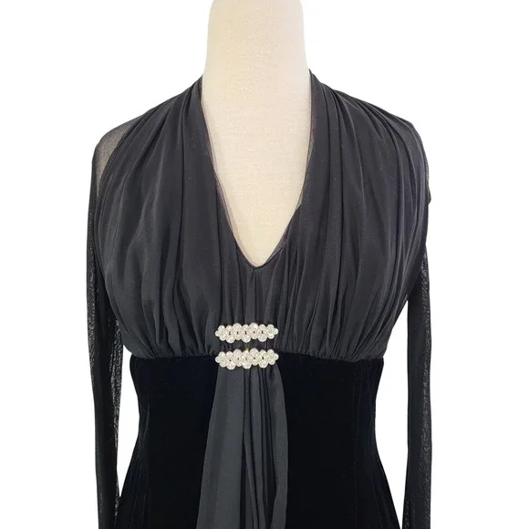 Vintage 90s Jessica McClintock Black Velvet Rhinestone Formal Gown Size 12 USA - Picture 4 of 16